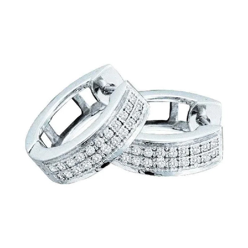 10k White Gold 1/6 Carat Round Diamond Huggie Earrings for Women