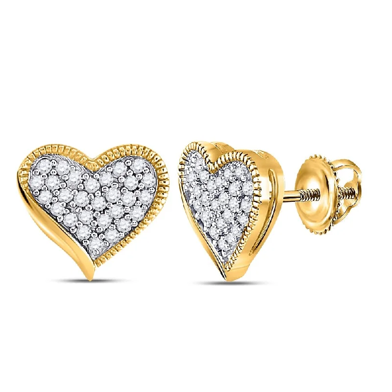 10k Yellow Gold 1/5 Carat Round Diamond Heart Earrings for Women