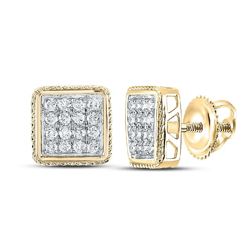 10k Yellow Gold Mens Round Diamond Square Earrings 1 Cttw