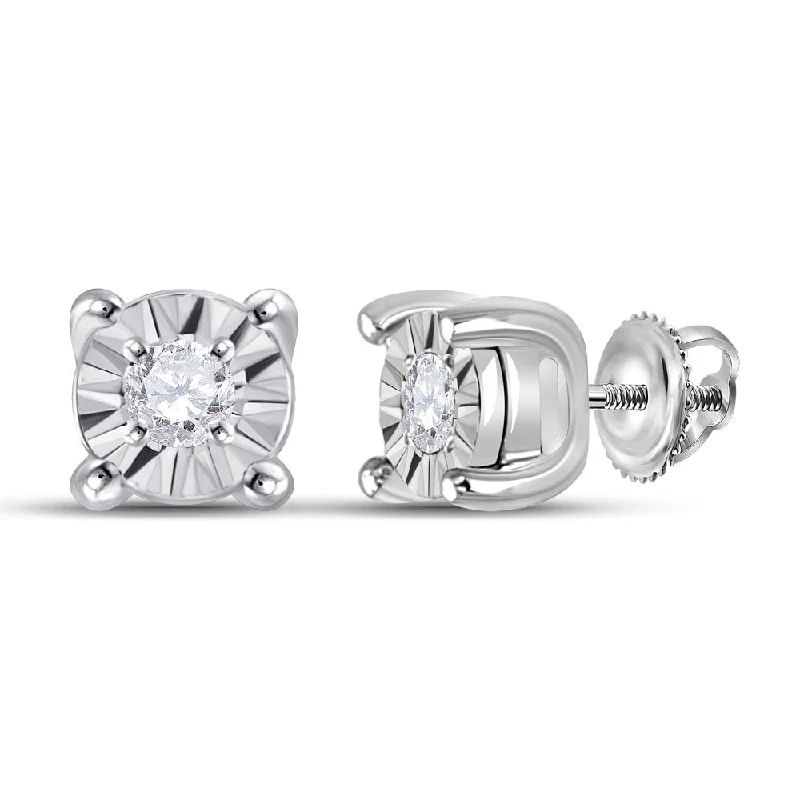 14k White Gold 1/20 Carat Round Diamond Miracle Solitaire Earrings for Women