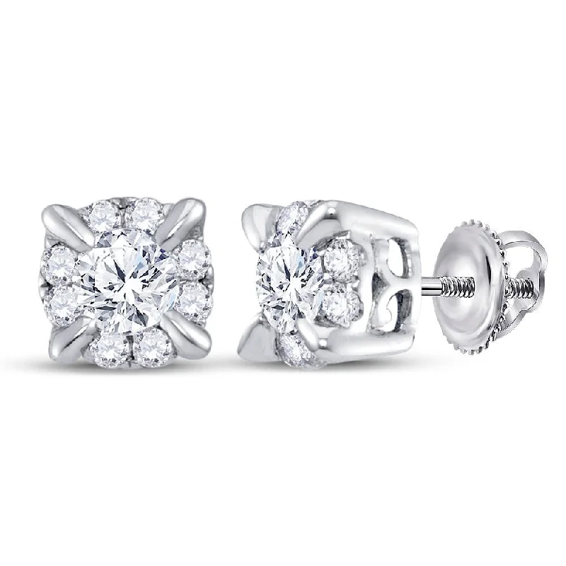 14k White Gold 1/4 Carat Round Diamond Halo Solitaire Earrings for Women