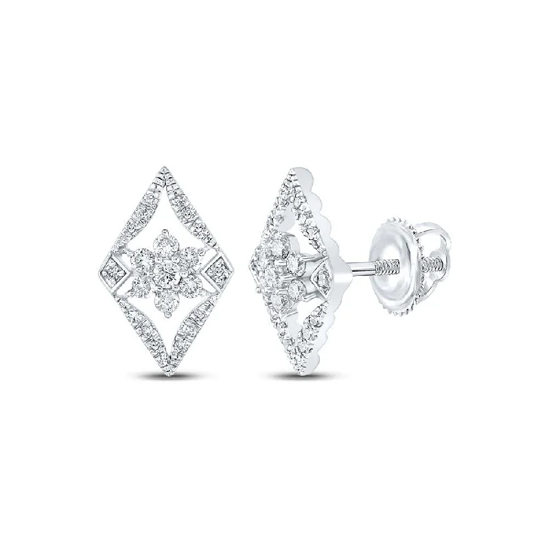 14k White Gold 3/8 Carat Round Diamond Geometric Cluster Earrings for Women