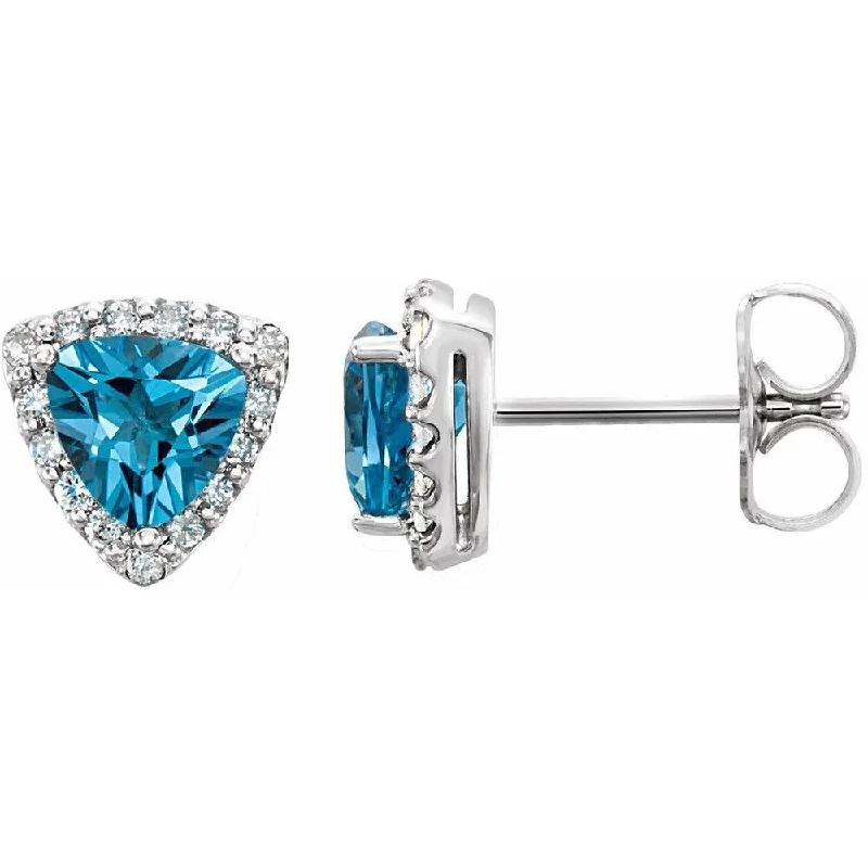 14K White Gold Swiss Blue Topaz and 0.8 CTW Diamond Earrings