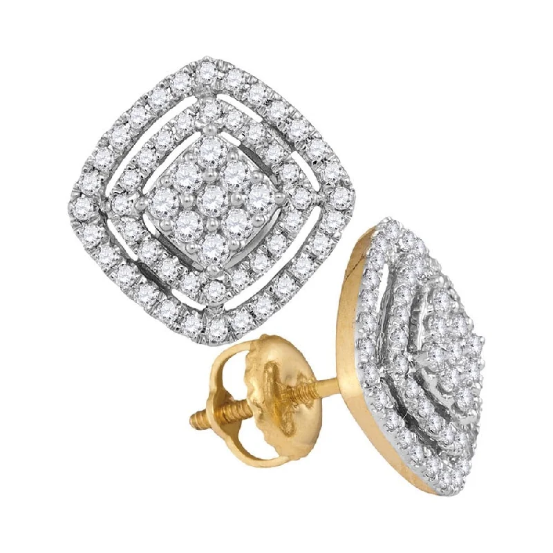 14k Yellow Gold 1/2 Carat Round Diamond Square Frame Cluster Earrings for Women