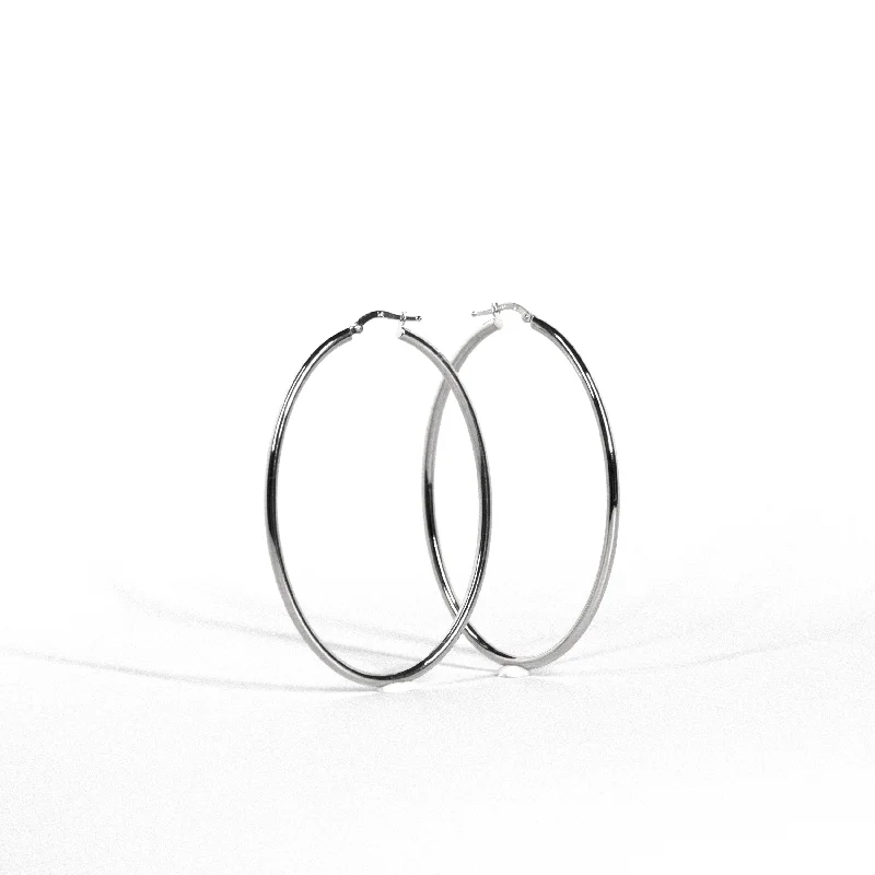 White Gold Earrings - 14-Karat Solid White Gold Lightweight Oval-Shaped Earrings - Eggs