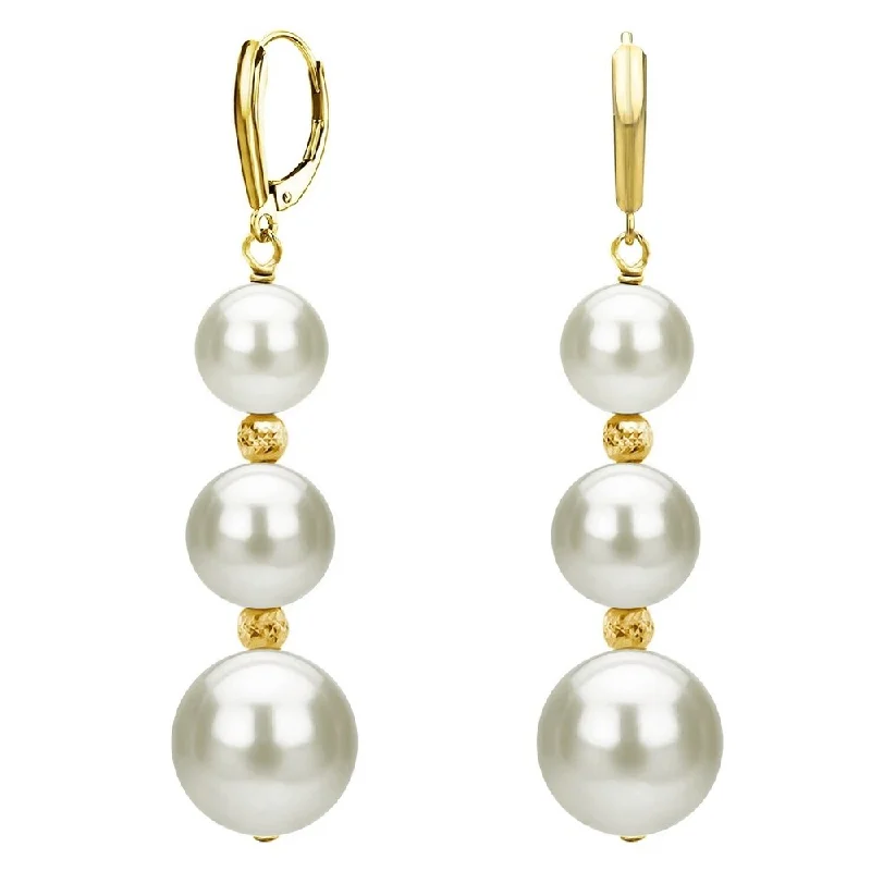 DaVonna 14k Gold Graduated Freshwater Pearl and Sparkling Beads Lever-back Earrings