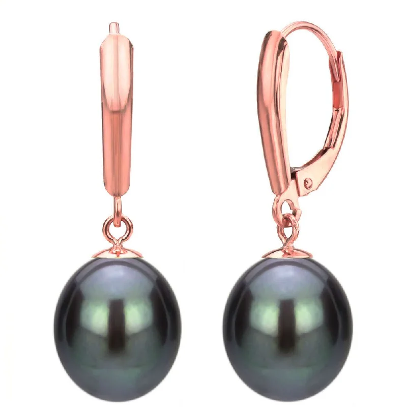 DaVonna 14k Rose Gold Black Cultured Pearl Dangle Earrings