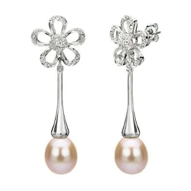 DaVonna 14k White Gold Pink Cultured Freshwater Pearl Earrings (8-9 mm)