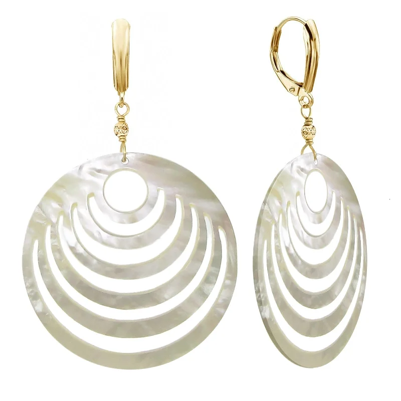 DaVonna 14k Yellow Gold 50mm Mother of Cultured Pearl with Sparkling Bead Lever-back Earrings