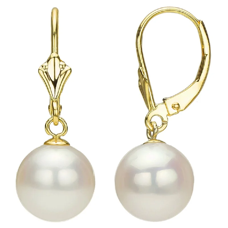 DaVonna 14k Yellow Gold 8-8.5 mm White Freshwater Pearl Leverback Earrings (Case of 5)