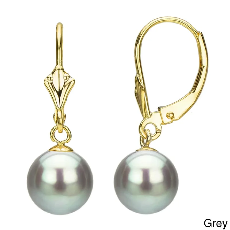 DaVonna 14k Yellow Gold 8-9mm Freshwater Pearl Luster Fleur de Leverback Earrings