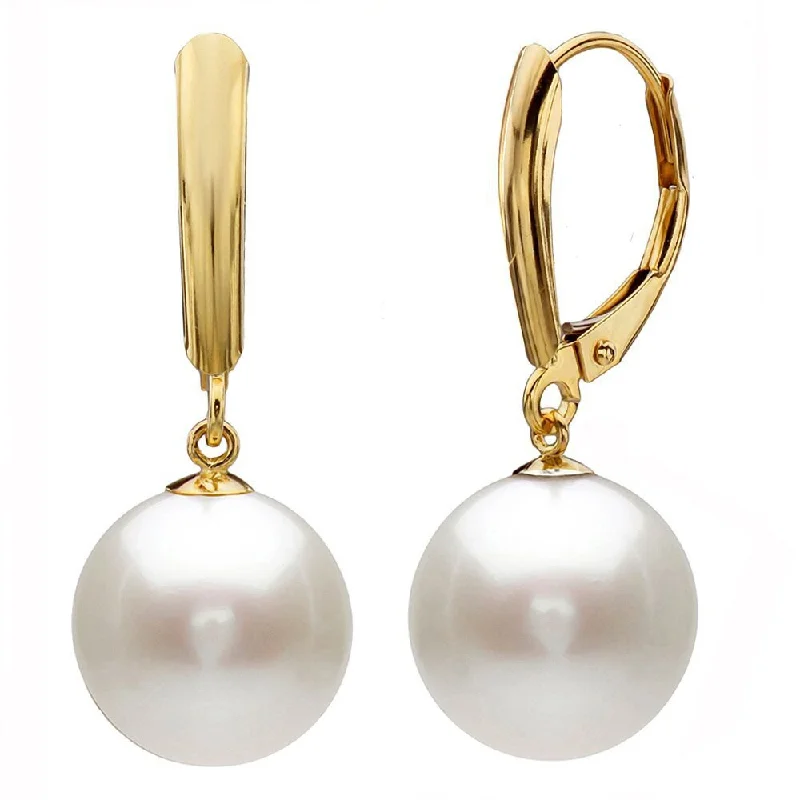 DaVonna 14k Yellow Gold Freshwater High Luster Pearl Dangle Earrings (9-10 mm)