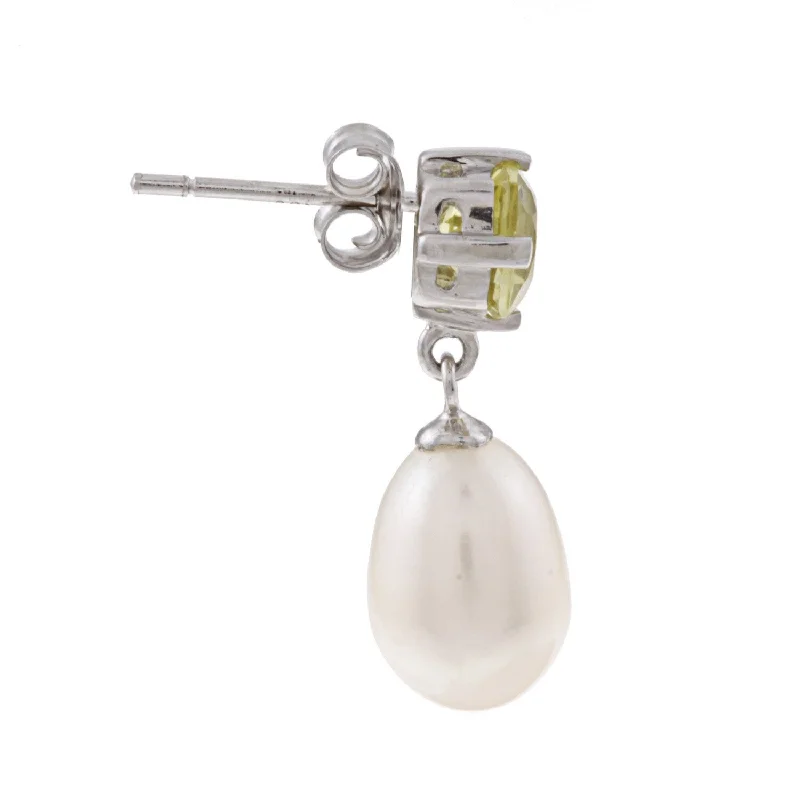 DaVonna Silver FW Pearl and Quartz Dangle Earrings (8-8.5 mm)