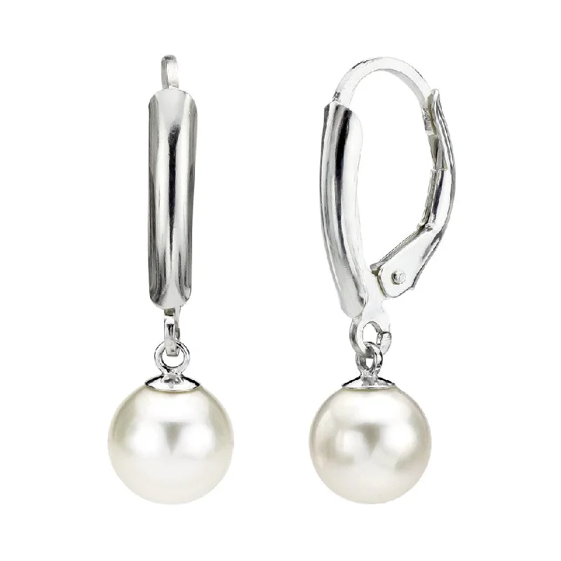 DaVonna Silver White 7-8mm Freshwater Pearl Leverback Earrings with Gift Box