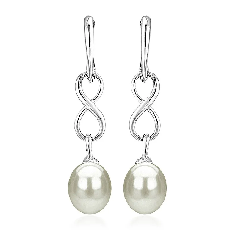 DaVonna Sterling Silver 8.5-9mm Long Shape White Freshwater Pearl Infinity Dangle Earrings