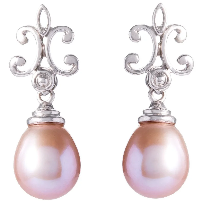 DaVonna Sterling Silver Cultured Pearl and Illusion Flower Dangle Earring