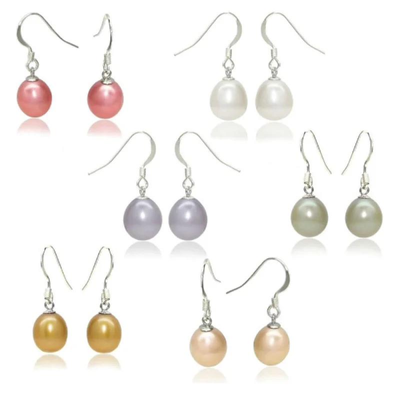 DaVonna Sterling Silver Freshwater Pearl 6-pair Earring Set (8-9 mm) - Grey