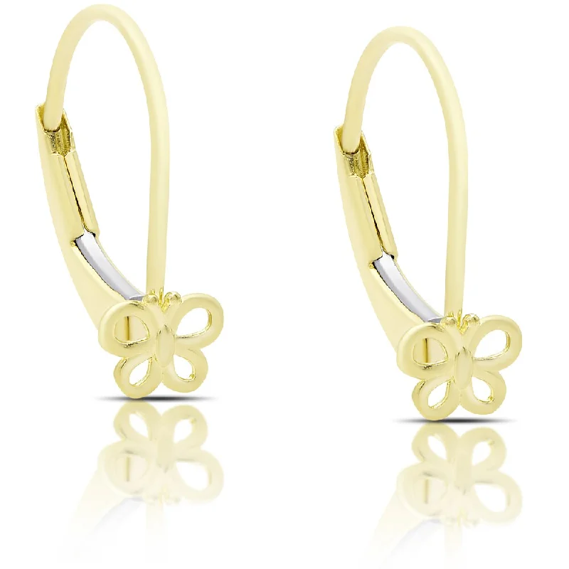 Molly and Emma 14K Gold Butterfly Leverback Earrings