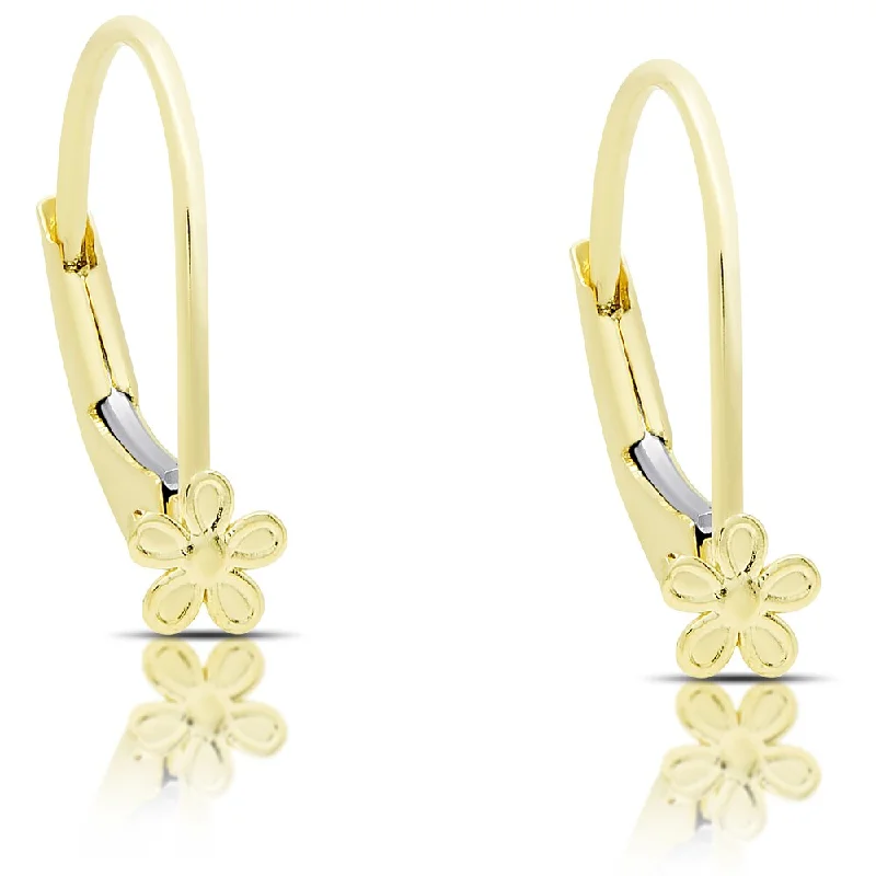 Molly and Emma 14K Gold Flower Leverback Earrings