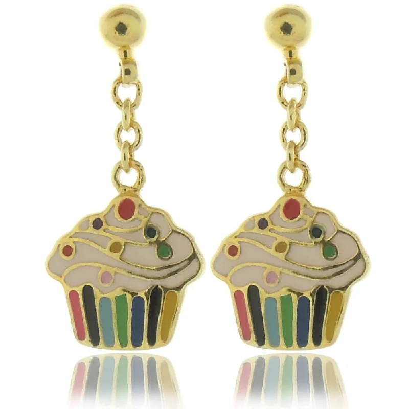 Molly and Emma 18k Gold Overlay Children's Enamel Cupcake Earrings