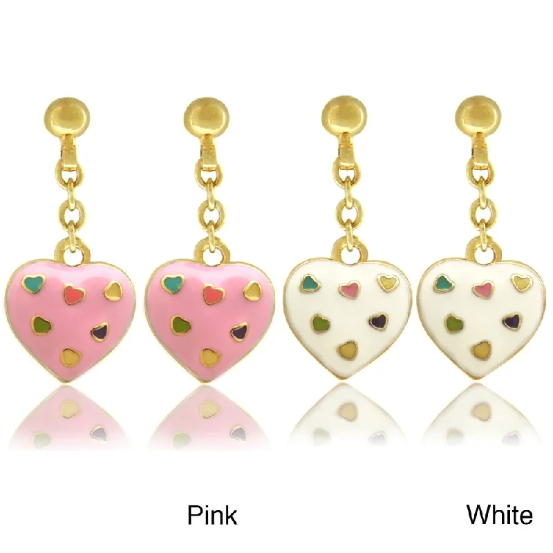 Molly and Emma 18k Gold Overlay Children's Enamel Heart Earrings