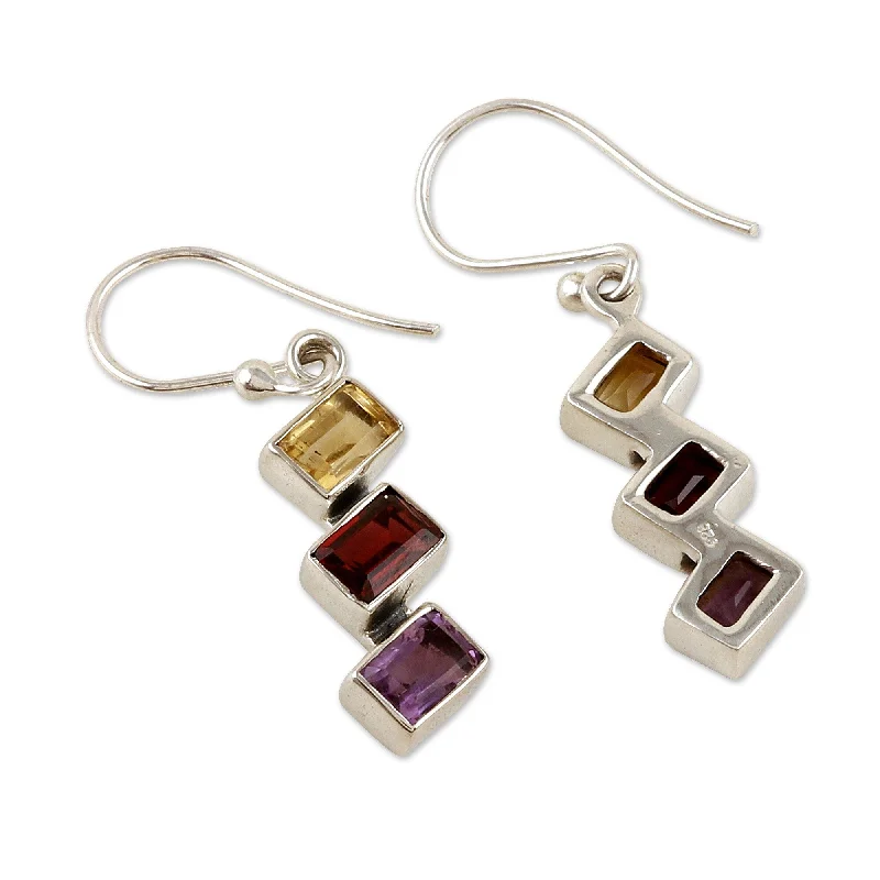 Novica Handmade Dazzling Ladders Multi-Gemstone Dangle Earrings