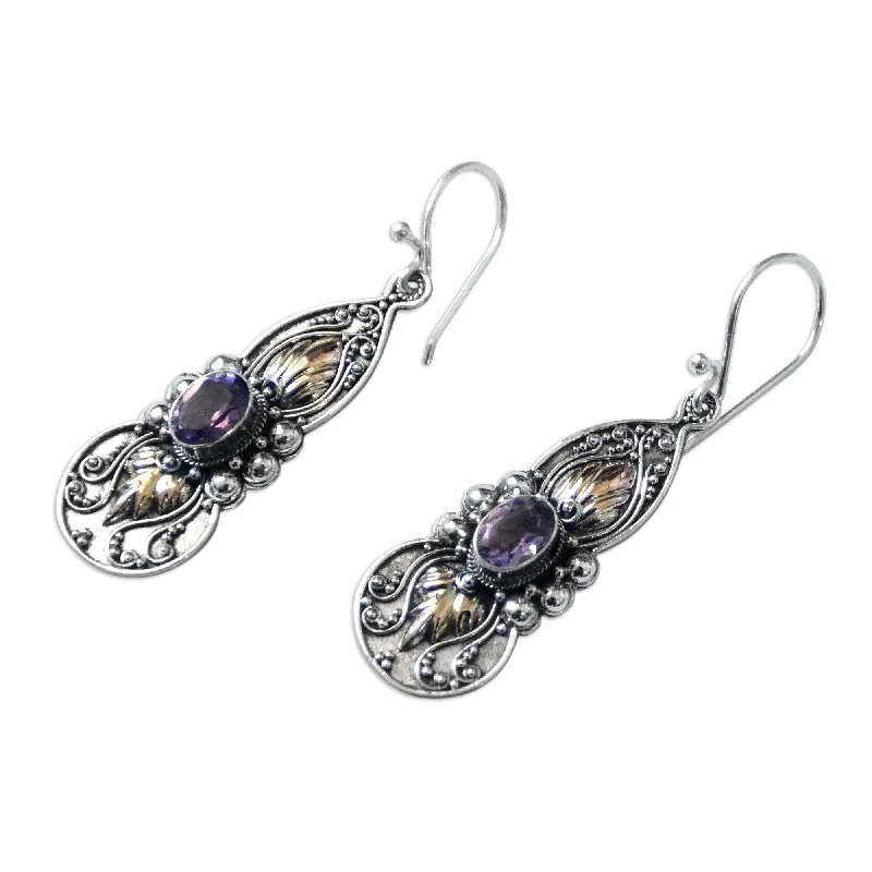 Novica Handmade Flaming Wisdom Gold-Accented Amethyst Dangle Earrings