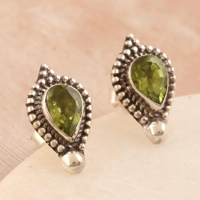 Novica Handmade Fortune Drops Peridot Button Earrings