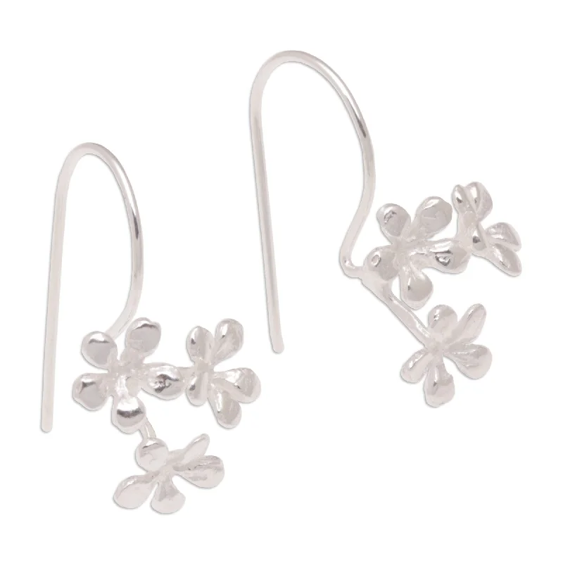 Novica Handmade Frangipani Kisses Sterling Silver Drop Earrings