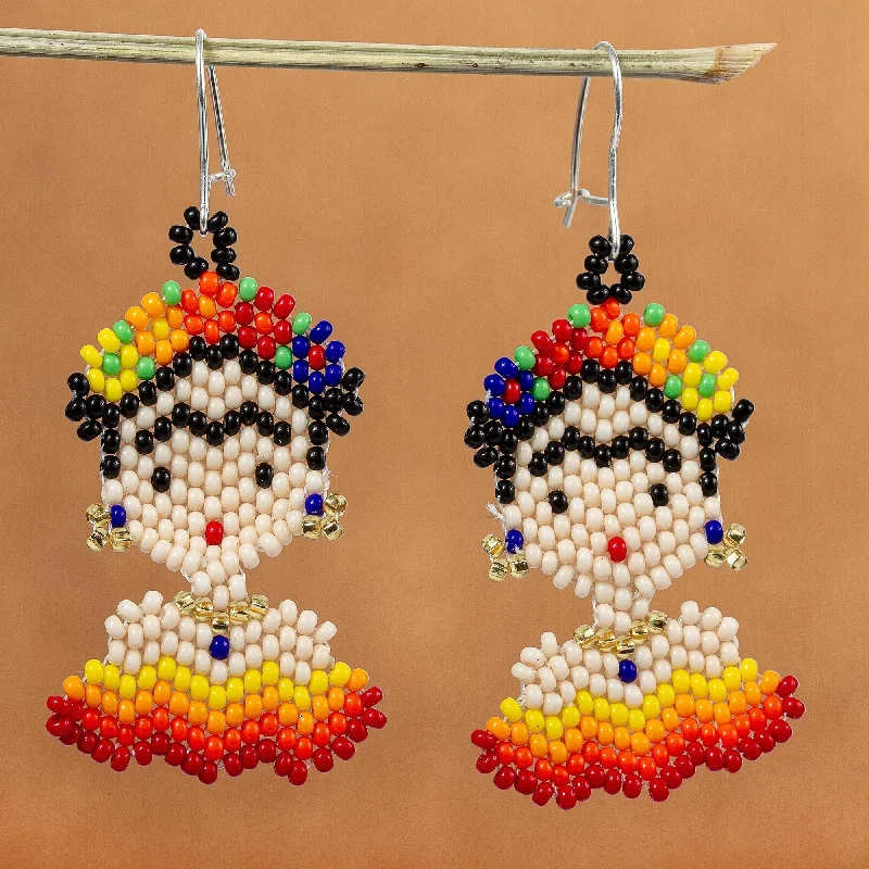 Novica Handmade Frida In Red And Yellow Beaded Dangle Earrings