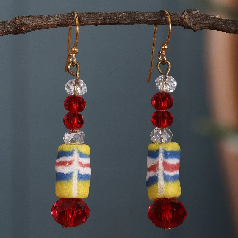 Novica Handmade Gyidi & Red Recycled Glass Beaded Dangle Earrings