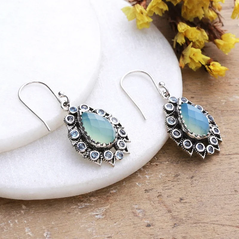 Novica Handmade Paradise Present Blue Topaz And Chalcedony Dangle Earrings