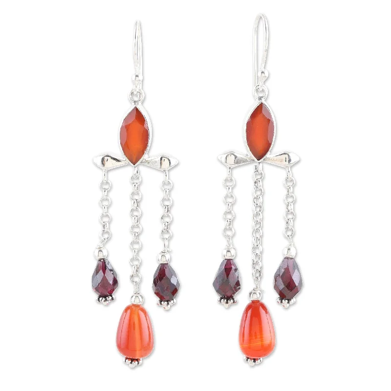 Novica Handmade Passion Drops Carnelian And Garnet Waterfall Earrings