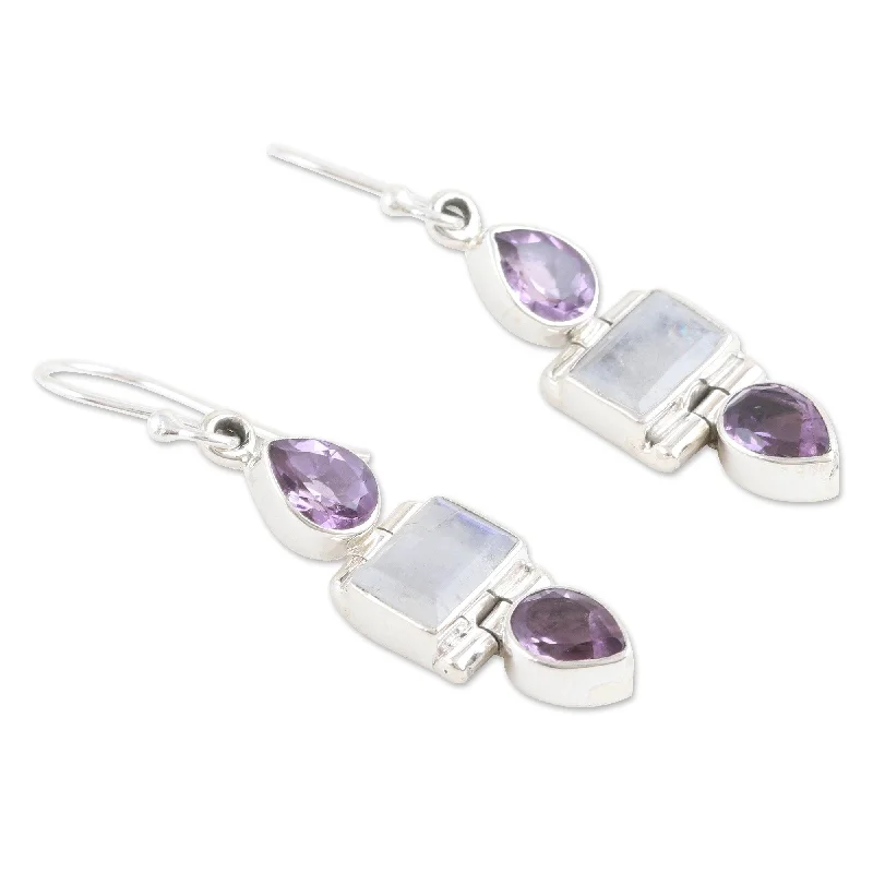 Novica Handmade Purple Prophecies Amethyst And Rainbow Moonstone Dangle Earrings