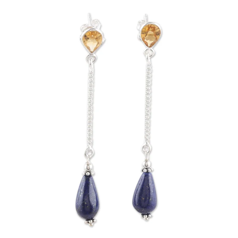 Novica Handmade Real Prosperity Citrine And Lapis Lazuli Dangle Earrings