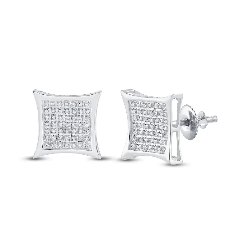 Sterling Silver 1/5 Carat Round Diamond Kite Square Earrings for Women